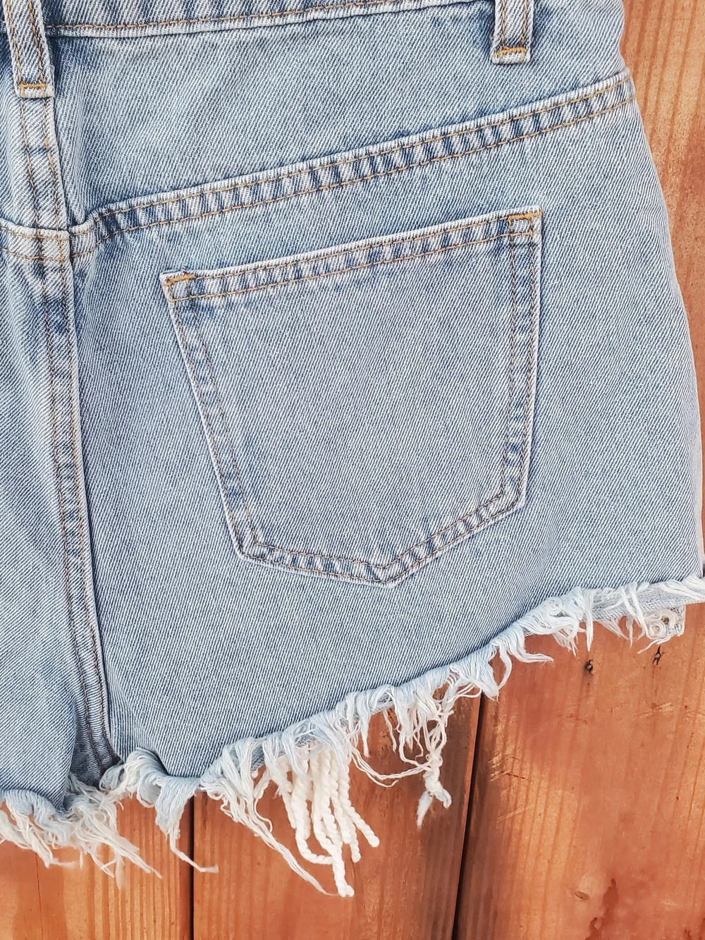 SHEIN Light Blue Denim Fringe High-Rise Shorts - Picture 4 of 5